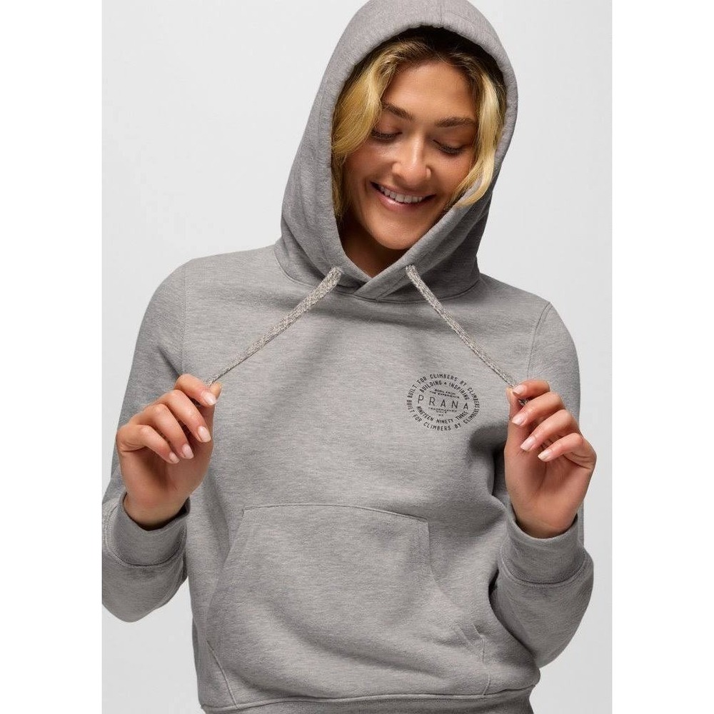 $78 NWT Prana Women Heather Grey Built For Climbers Logo Graphic Hoodie M - Picture 3 of 8